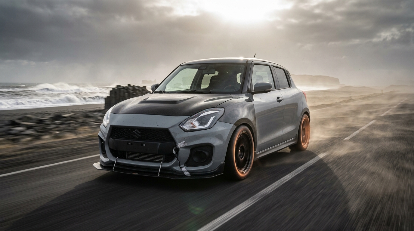 スズキ スイフトスポーツ (ZC31S 05-10) 漢のスイフト、激熱仕様！｜タイヤ＆ホイール【PCD 4×100】 アクション